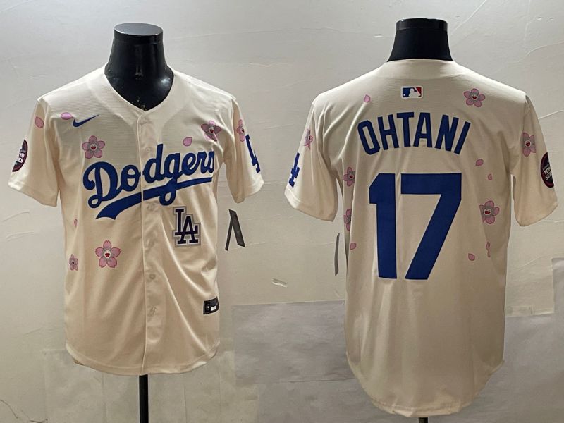 Men Los Angeles Dodgers 17 Ohtani Cream Sakura Edition 2025 Nike MLB Jersey style 18